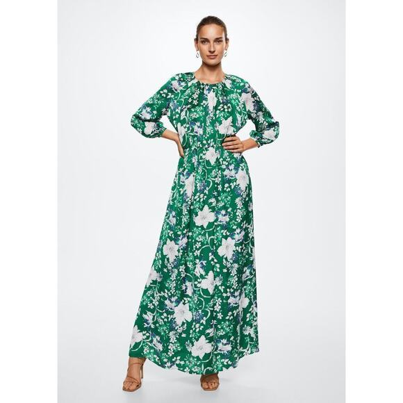 NWT MNG Mango Flower Print Dress Maxi Flowy Floral Lined Green Size 2 - Picture 1 of 14
